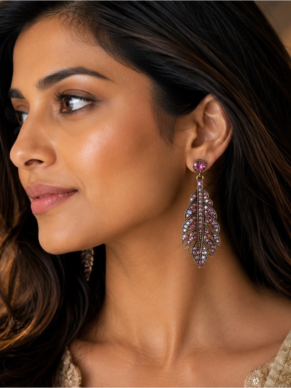 Heidi Daus "Stroke of Fabulous" Crystal Drop Feather Earrings.